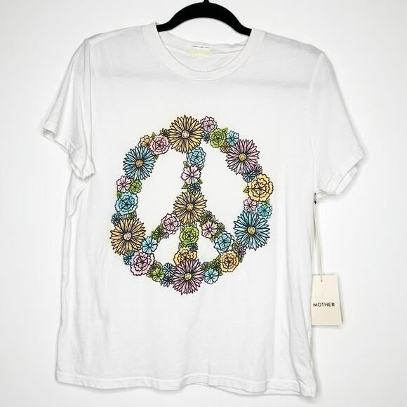 NWT Mother The Lil Goodie Goodie Peace Flowers T-Shirt Women’s Size Large - Picture 2 of 7